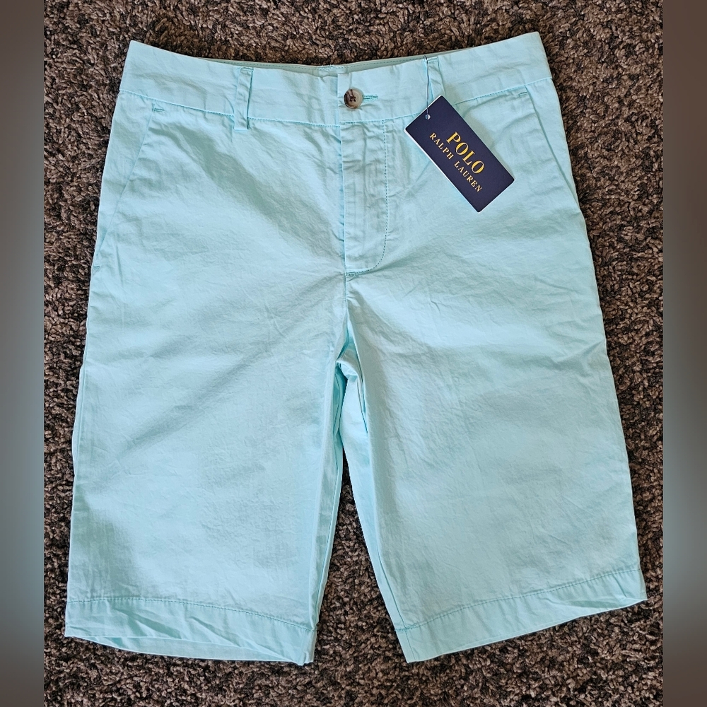 Kids POLO Ralph Lauren Aqua Blue Cotton Classic Fit Shorts Size 12 Height 150